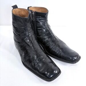 VTG Kenneth Cole New York Mens 12 Black Eel Skin Square Long Toe Zip Boots Italy